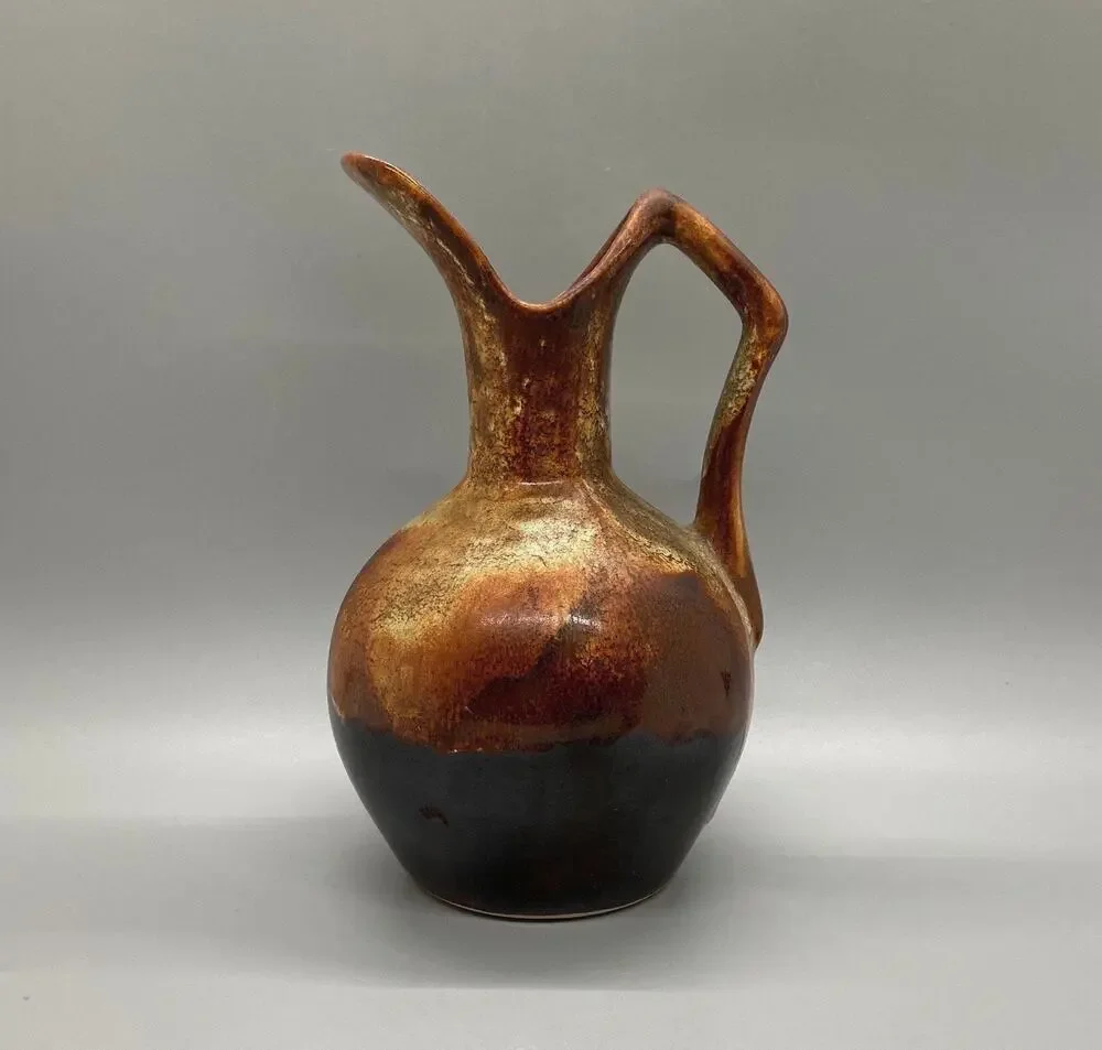 Vintage Dryden Art Pottery Brown Drip Glaze Small Pitcher